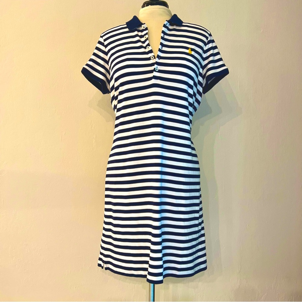 Ralph Lauren womens striped cotton polo button up collared shirt dress preppy